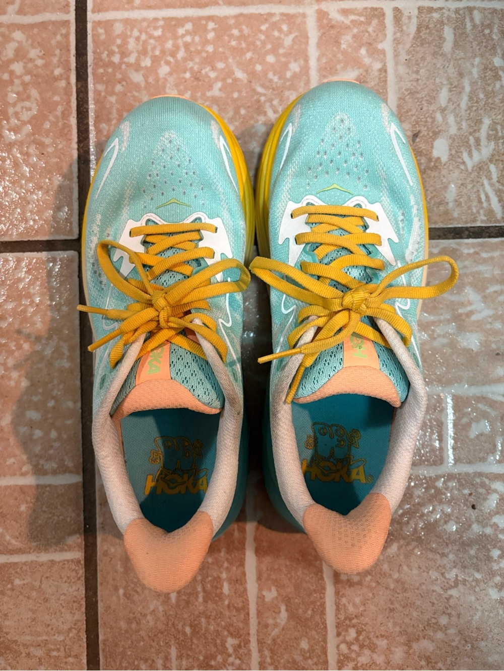 Hoka Kids Mint Green & Yellow Lace-Up Sneakers